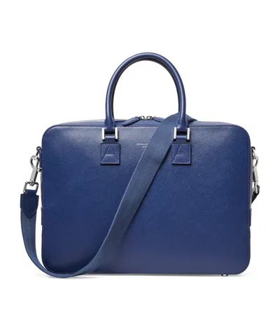 Aspinal Of London Leather Mount Street Laptop Briefcase Bag In Blue