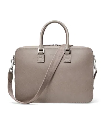 Aspinal Of London Leather Mount Street Laptop Briefcase Bag In Gray