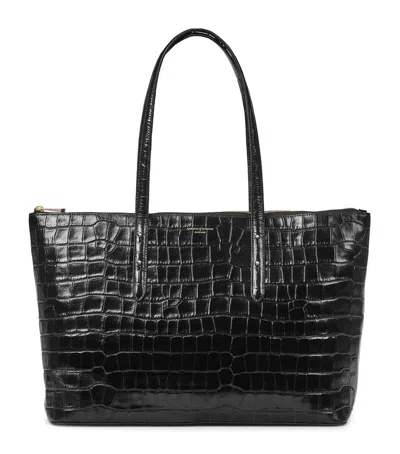 Aspinal Of London Womens Zipped Regent Croc-embossed Leather Tote Bag In Black