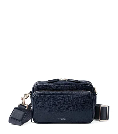 Aspinal Of London Leather Reporter East West Messenger Bag In Navy