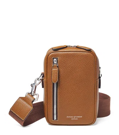 Aspinal Of London Leather Reporter North South Cross-body Bag In Brown