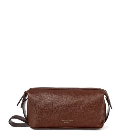 Aspinal Of London Leather Reporter Wash Bag In Brown