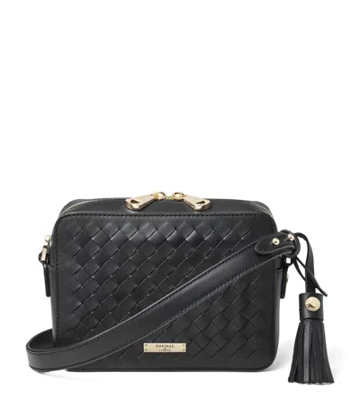 Aspinal Of London Leather Slot Weave Camera Bag In Black