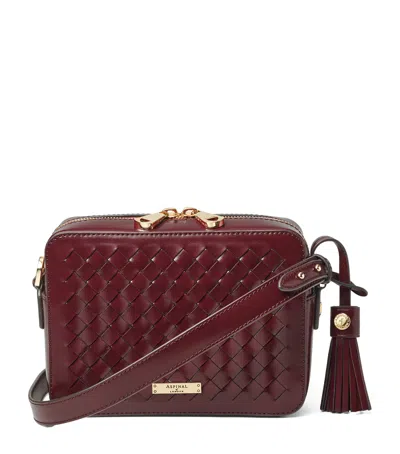 Aspinal Of London Leather Slot Weave Camera Bag In Burgundy