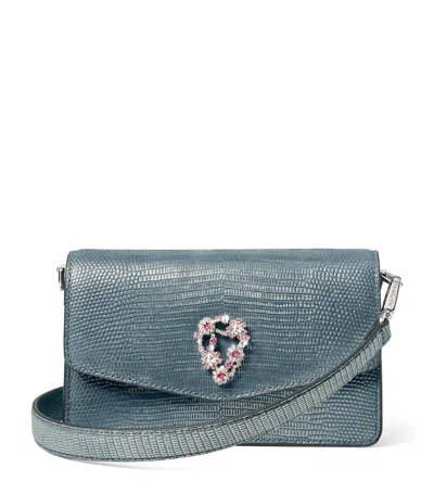 Aspinal Of London Leather Snakeskin-embossed Eliza Clutch Bag In Blue