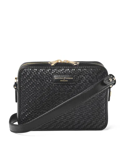 Aspinal Of London Leather Woven Camera Bag In Black