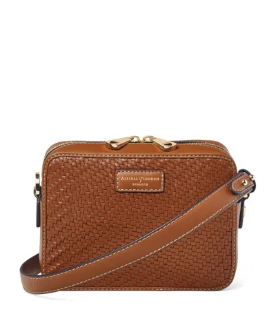 Aspinal Of London Leather Woven Camera Bag In Brown