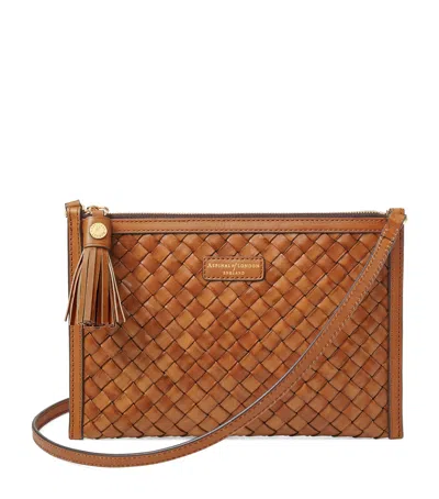 Aspinal Of London Leather Woven Island Cross-body Bag In Brown