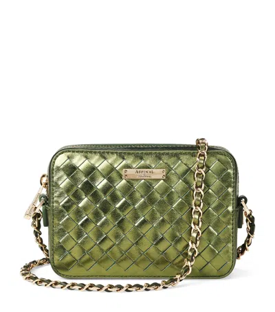 Aspinal Of London Leather Woven Milly Cross-body Bag In Green Metallic