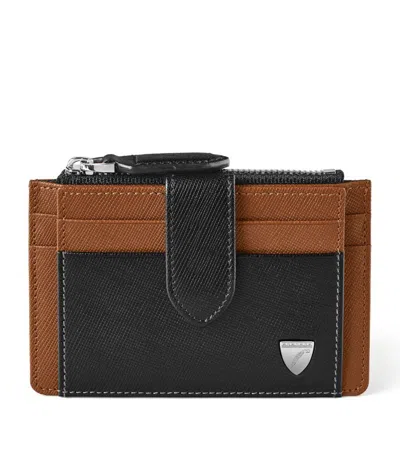 Aspinal Of London Leather Zip-up Card Holder In Black