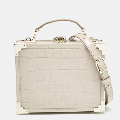 Pre-owned Aspinal Of London Light Beige Croc Embossed Leather Trunk Top Handle Bag