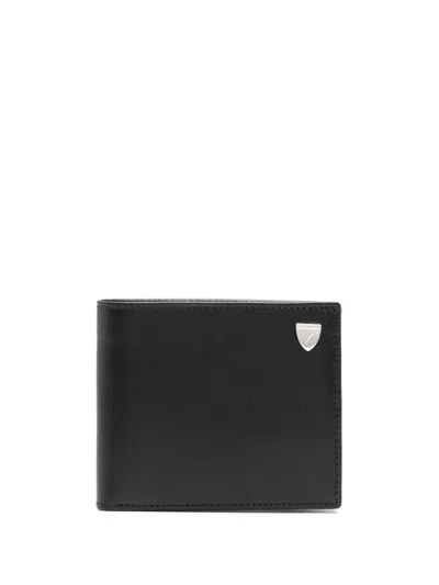 Aspinal Of London Logo Plaque Folded Wallet In Black