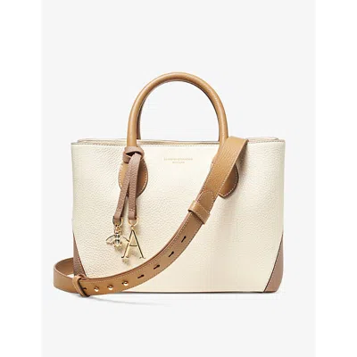 Aspinal Of London Womens Taupe London Logo-print Leather Tote Bag