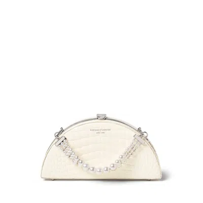 Aspinal Of London Luna Clutch Bag In Ivory Patent Croc In White