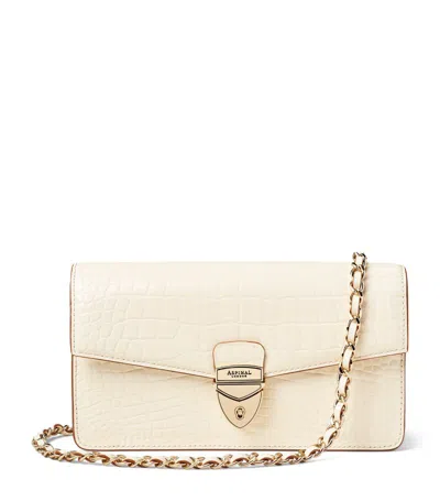 Aspinal Of London Mayfair 2 Ivory Patent Croc Clutch Bag In White