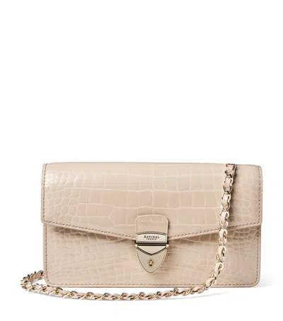 Aspinal Of London Mayfair Logo-lettering Patent-leather Clutch Bag In Taupe