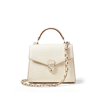 Aspinal Of London Mayfair 2 Midi Cream Leather Crocodile Print Bag In White