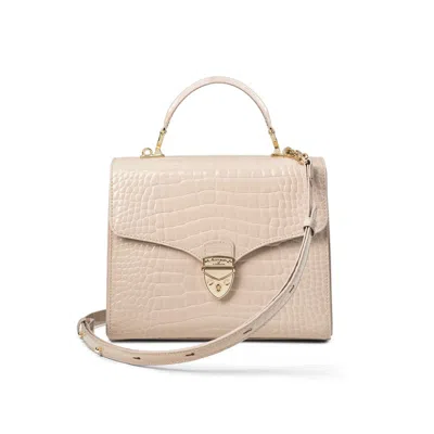 Aspinal Of London Mayfair Beige Leather Italian Full Grain Brown Crocodile Print Bag In Neutral