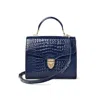 Aspinal Of London Mayfair Dark Blue Leather Crocodile Print Bag In Blue