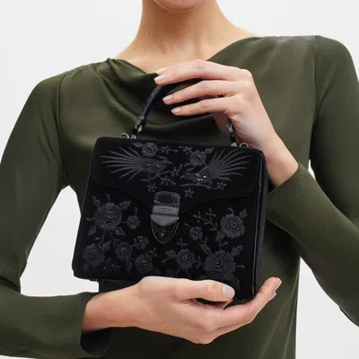 Aspinal Of London Mayfair Midi Beaded Birds Hand Embroidery On Velvet Bag
