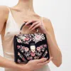 Aspinal Of London Mayfair Midi Black And Pink Velvet Bird & Floral Hand Embroidered Bag