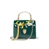 Aspinal Of London Mayfair Midi Green Leather Hand Embroidery Paradise Bird Design Bag
