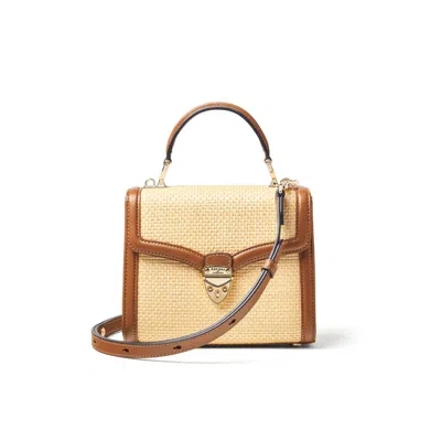 Aspinal Of London Mayfair Midi Natural Raffia & Smooth Tan Bag
