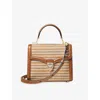 ASPINAL OF LONDON ASPINAL OF LONDON WOMEN'S NEUTRAL MAYFAIR MIDI RAFFIA AND LEATHER SHOULDER BAG