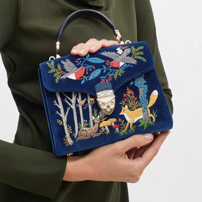 Aspinal Of London Mayfair Midi With Woodland Hand Embroidery On Velvet Bag
