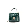 Aspinal Of London Mayfair Mini Green Leather Crocodile Print Patent Bag