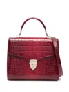 Aspinal Of London Womens Bordeaux Mayfair Large Crocodile-embossed Patent-leather Top-handle Bag In Red