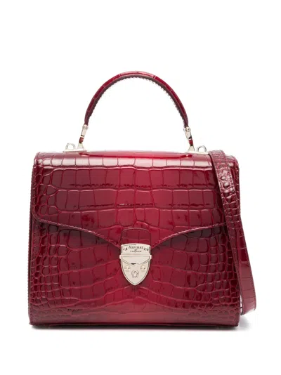 Aspinal Of London Womens Bordeaux Mayfair Large Crocodile-embossed Patent-leather Top-handle Bag In Red