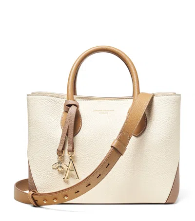 Aspinal Of London Womens Taupe London Logo-print Leather Tote Bag