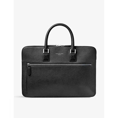 Aspinal Of London Mens Black Mount Street Grained-leather Logo-embossed Document Case