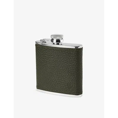 Aspinal Of London Mens  Classic Stainless-steel And Leather Hip Flask In Forestgreen
