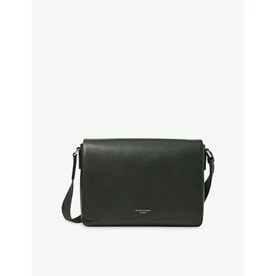 Aspinal Of London Mens Forestgreen Reporter Leather Messenger Bag In Black