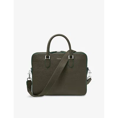 Aspinal Of London Mens Forestgreen Slim Mount Street Leather Laptop Bag