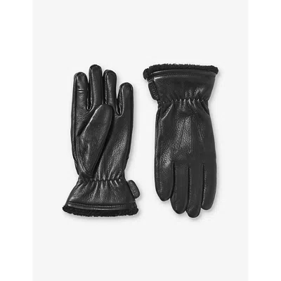 Aspinal Of London Mens Black Men's Small Shearling-lined Leather Gloves