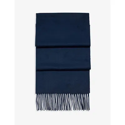 Aspinal Of London Mens Navy Tassel-embellished Cashmere Scarf