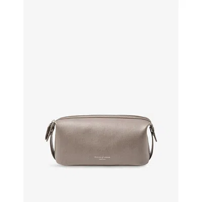 Aspinal Of London Mens Warm Grey Logo-print Leather Washbag