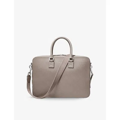 Aspinal Of London Mens Warm Grey Mount Street Leather Laptop Bag