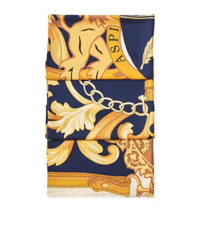 Aspinal Of London Merino Wool Scarf In Blue