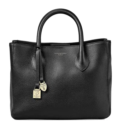 Aspinal Of London Midi Leather London Tote Bag In Black