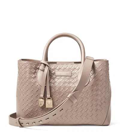 Aspinal Of London Midi Leather London Tote Bag In Neutral