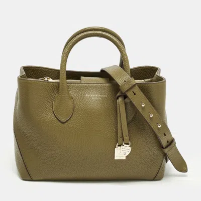 Pre-owned Aspinal Of London Midi London Olive Green Leather Tote