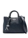 Aspinal Of London Midi Woven Leather London Tote Bag In Blue