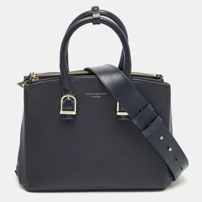 Pre-owned Aspinal Of London Midi Madison Navy Blue Leather Tote