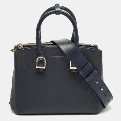 Aspinal Of London Midi Madison Navy Blue Leather Tote