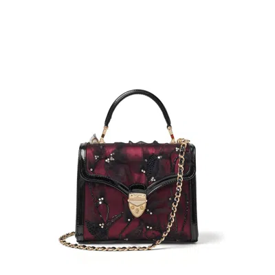 Aspinal Of London Midi Mayfair Burgundy Satin With Hand Embroidered Black Tulle In Red