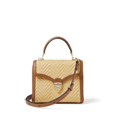 Aspinal Of London Midi Mayfair® In Natural Chevron Raffia & Smooth Tan In Brown